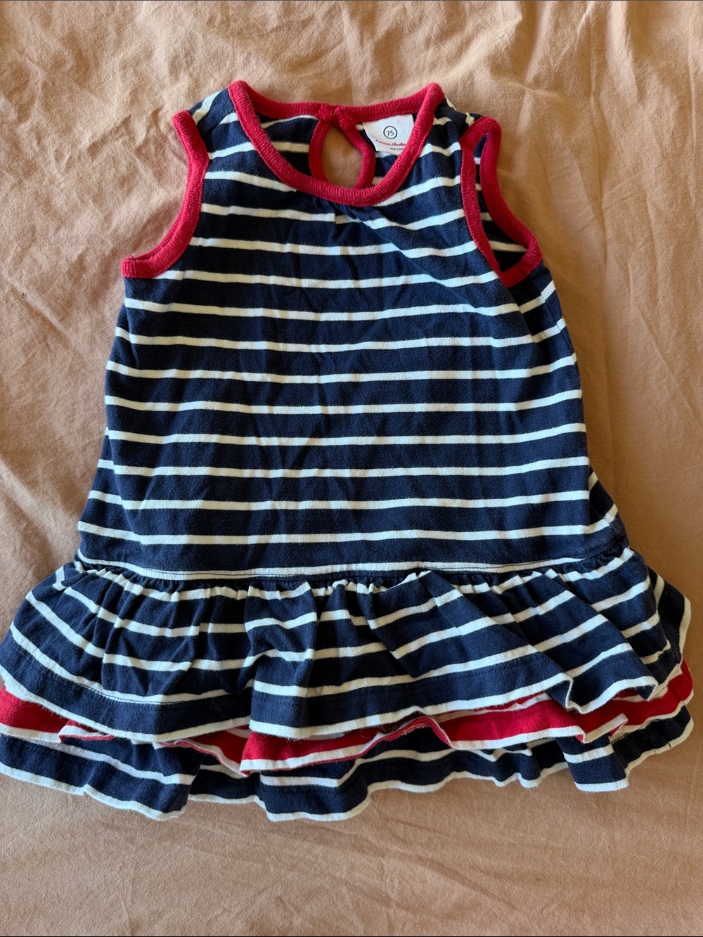Hanna Andersson Navy & White Striped Tank Top with Red Trim Ruffle Hem